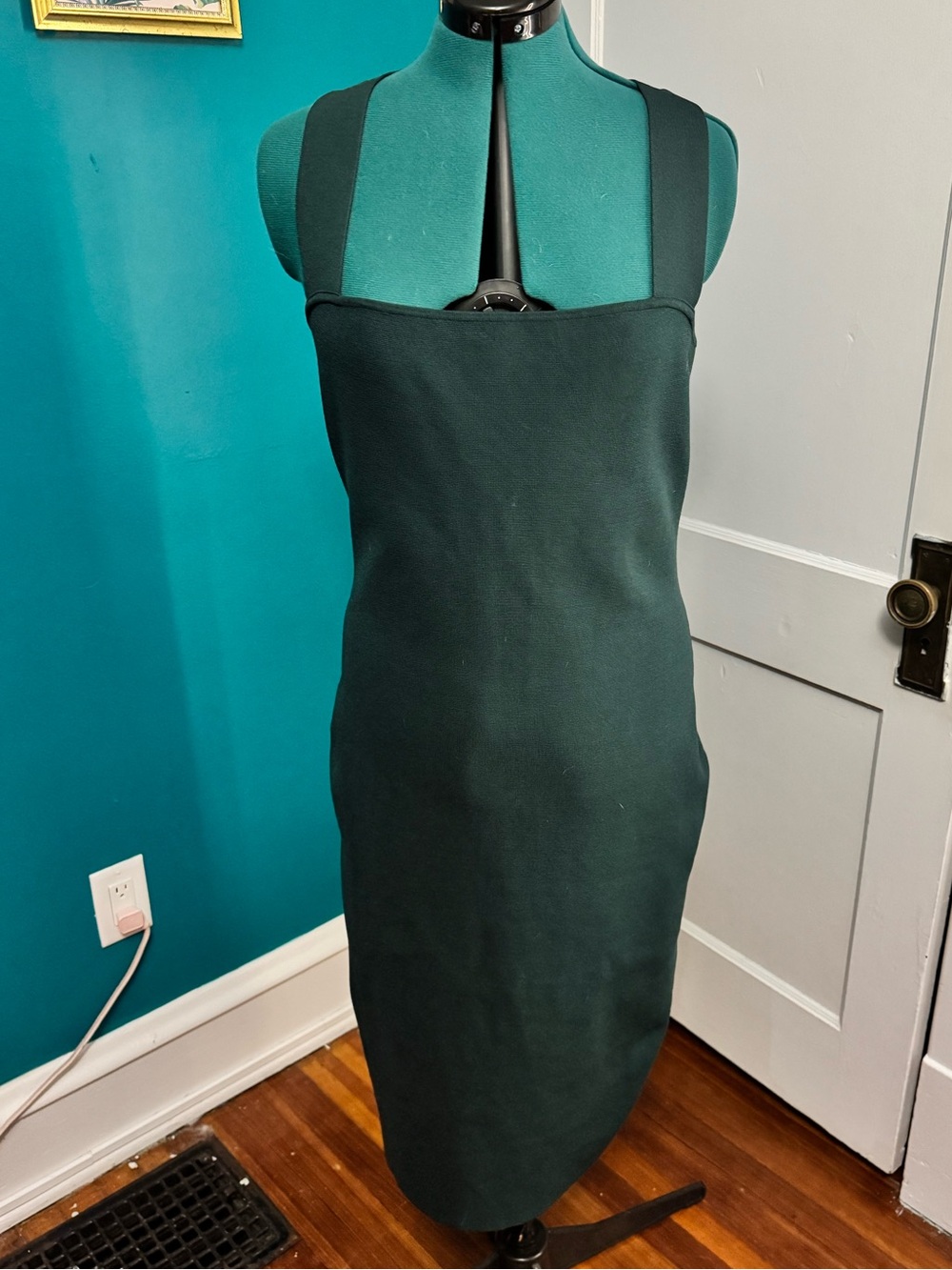 Express Deep Green Square-Neck Midi Dress